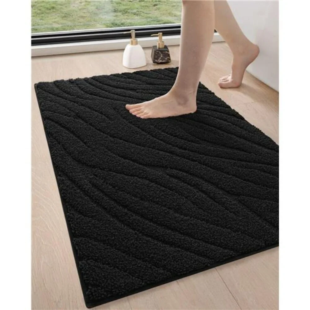Black Bathroom Rug 17x30 Extra Soft Microfiber Bath Mat Non Slip Absorbent